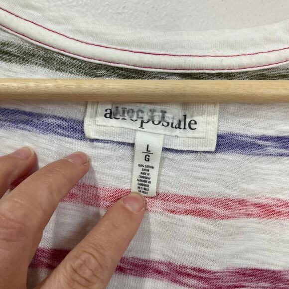 Aeropostale Striped Scoop Neck Tee L Y2K Retro Colors Soft Stretch Casual Top - Picture 5 of 7